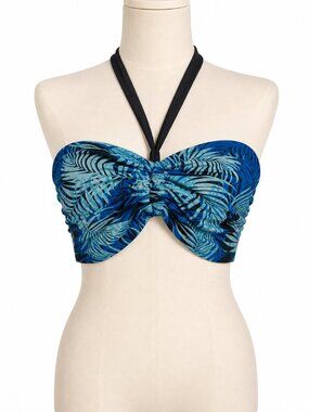 Time and Tru Bandeau Bikini Top Blue Tropical Print Halter 2X